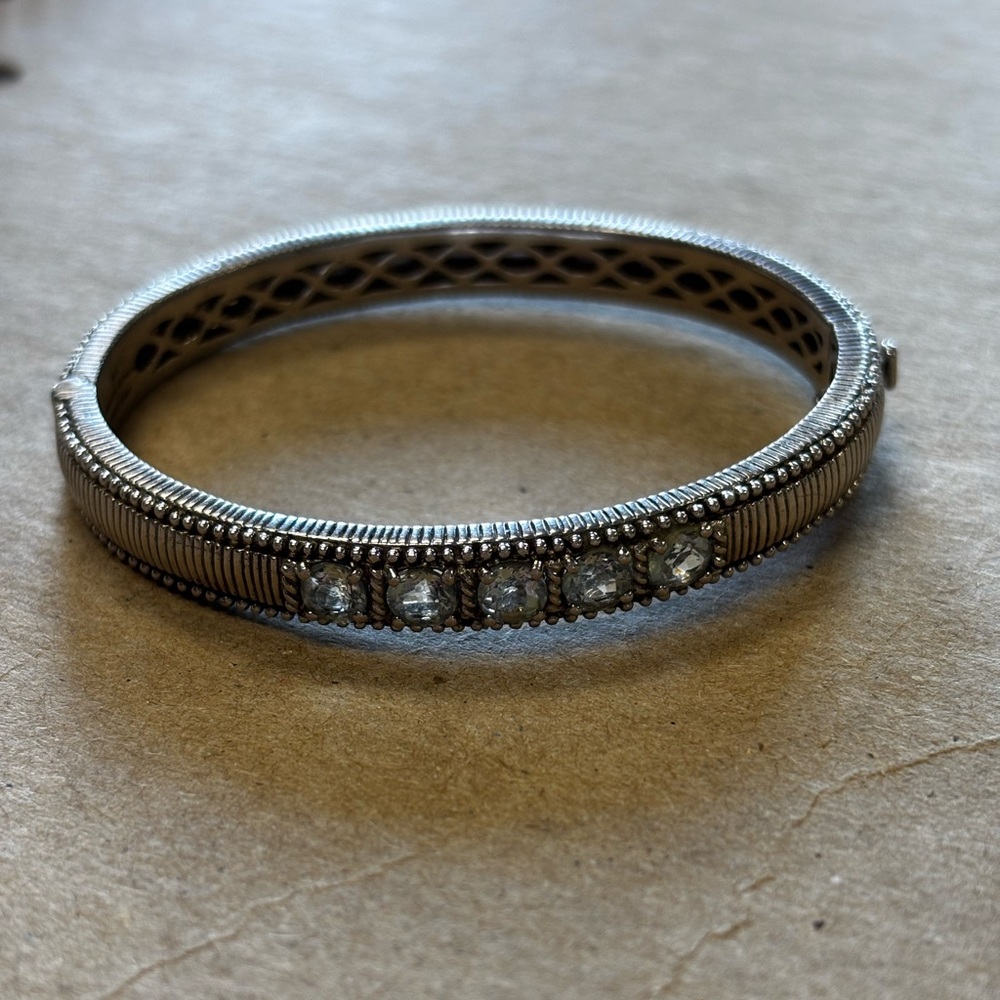 Authentic Judith Ripka Silver Hinged Bracelet W/Cz - image 1